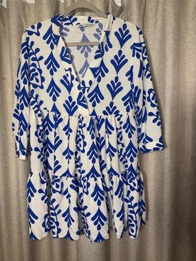 Zara White Dress with Blue Botanical Print